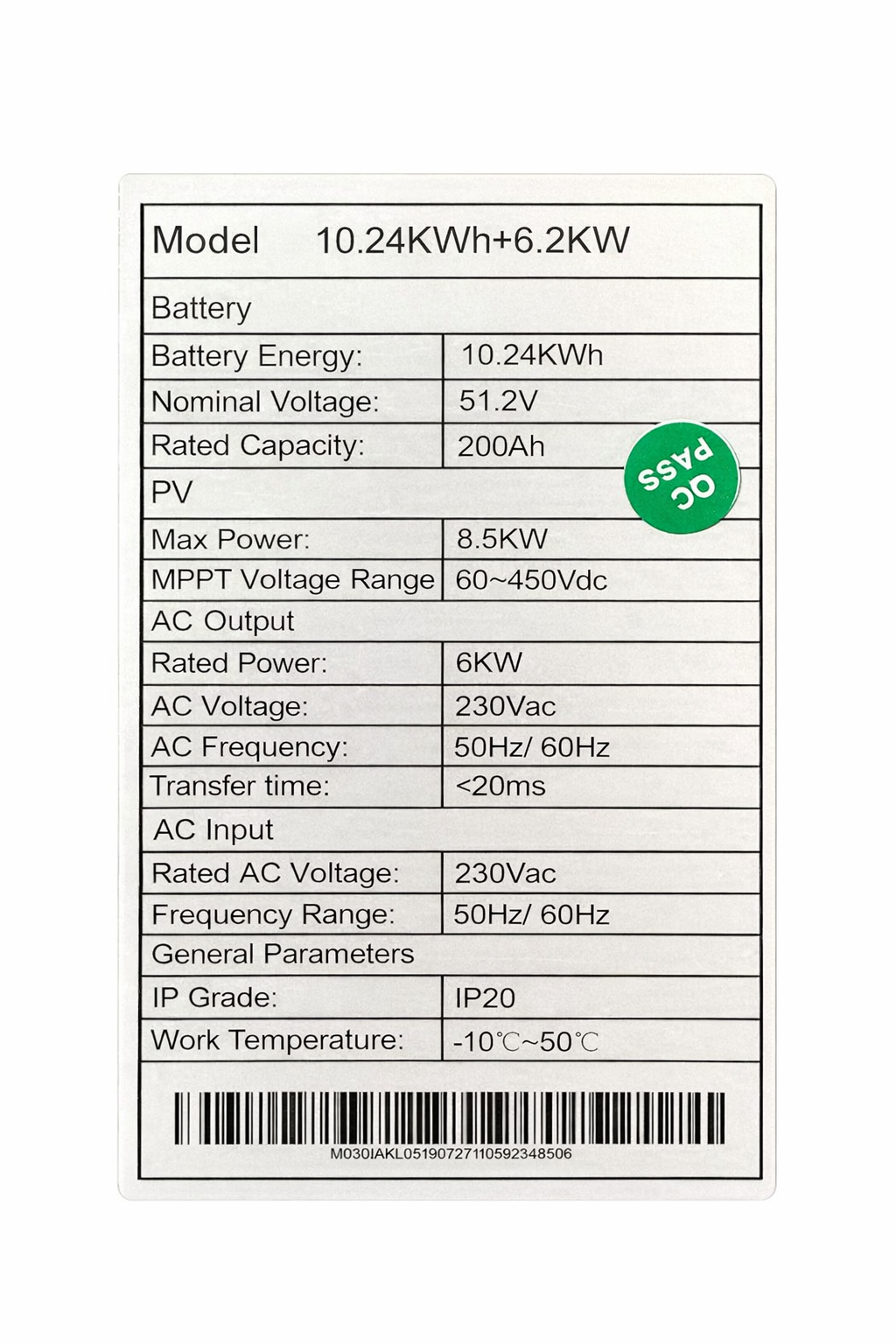 ROLLER IN ONE 6.2Kw 10.4Kwh