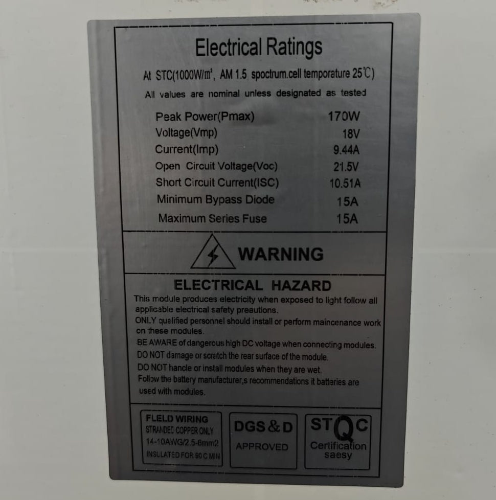 PANEL SOLAR 170W MONOCRISTALINO