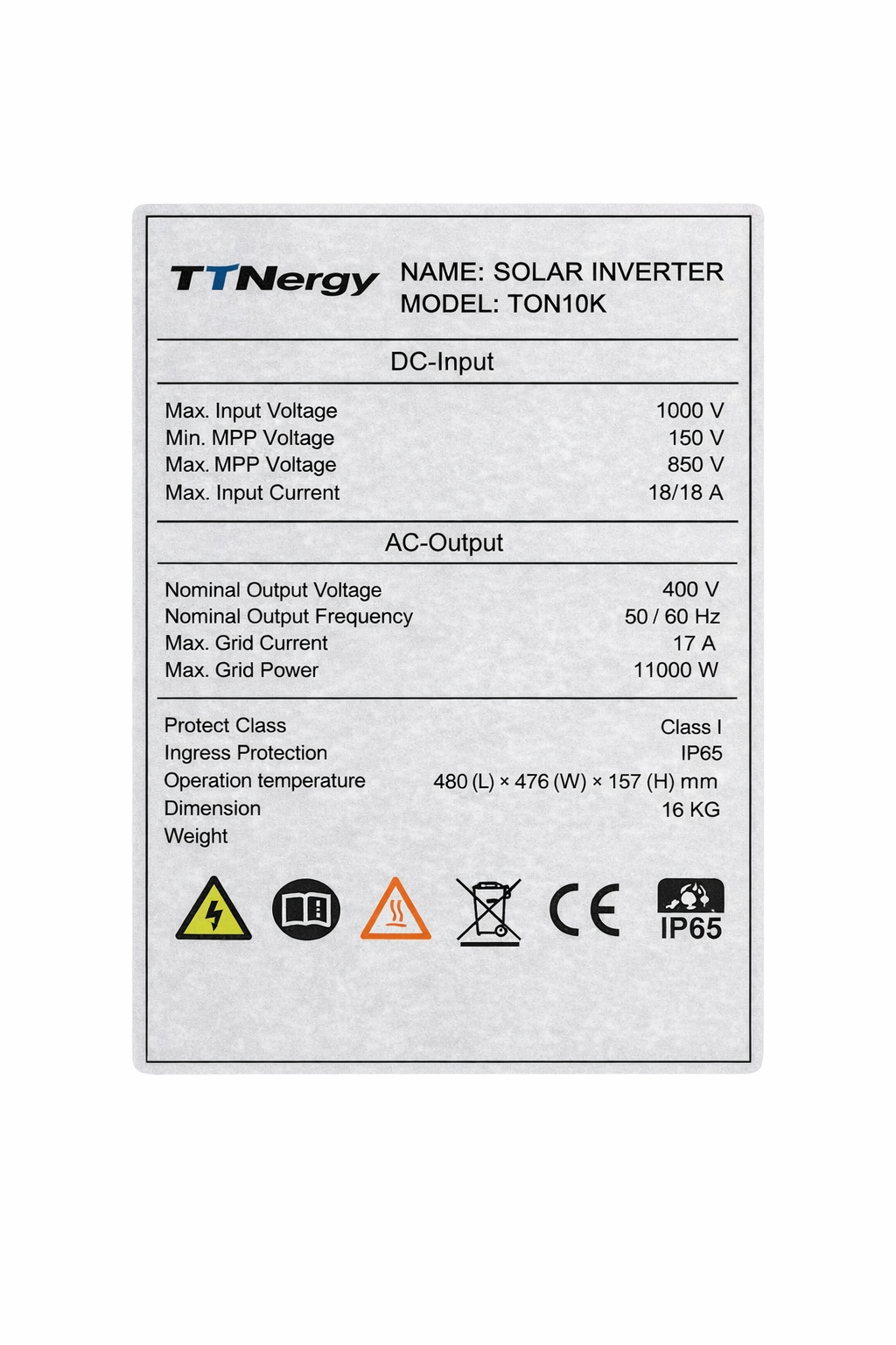 INVERSOR ON GRID SOLAR 10 KW TRIFASICO TTN