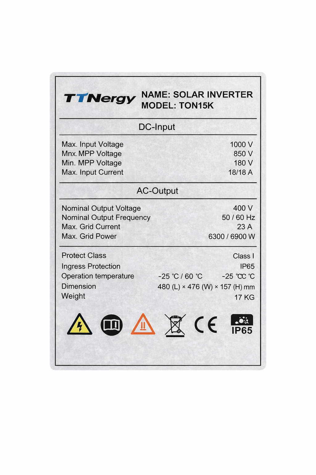 INVERSOR ON GRID SOLAR 15 KW TRIFASICO TTN