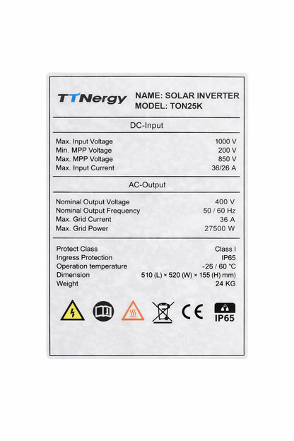INVERSOR ON GRID SOLAR 25 KW TRIFASICO TTN